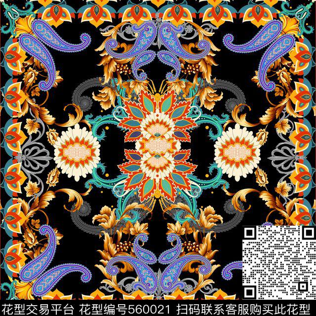 卷草花佩斯利定位数码印花华亿平台下载（图片编号: 560021） - 瓦栏（Walan）