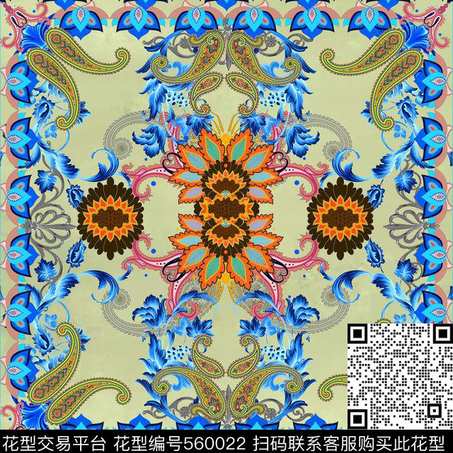 卷草花佩斯利定位数码印花华亿平台下载（图片编号: 560022） - 瓦栏（Walan）