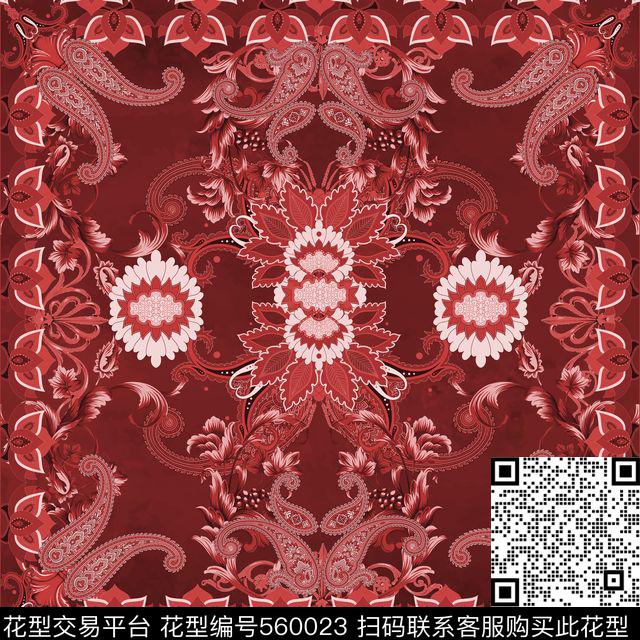 卷草花佩斯利定位数码印花华亿平台下载（图片编号: 560023） - 瓦栏（Walan）
