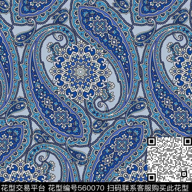 女装四方连续佩斯利腰果花传统印花华亿平台下载（图片编号: 560070） - 瓦栏（Walan）
