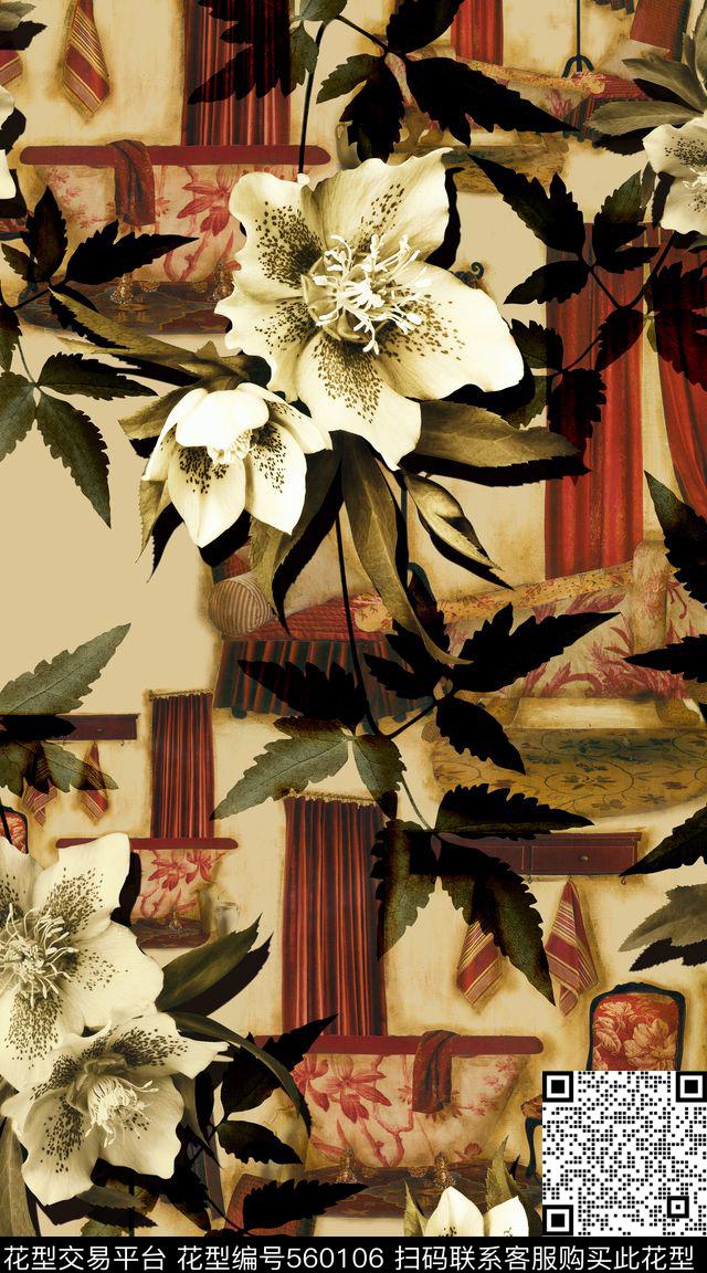 欧式花卉插画数码印花华亿平台下载（图片编号: 560106） - 瓦栏（Walan）
