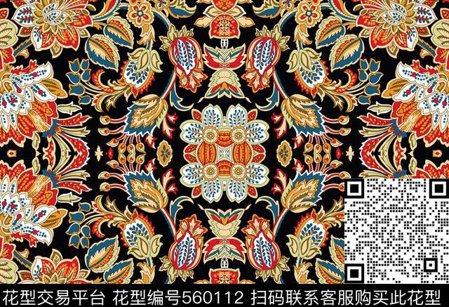 花卉几何时尚传统印花华亿平台下载（图片编号: 560112） - 瓦栏（Walan）