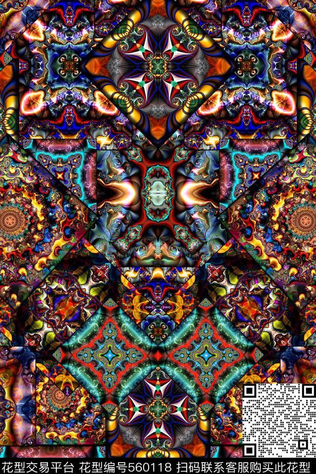 民族风分形几何数码印花华亿平台下载（图片编号: 560118） - 瓦栏（Walan）