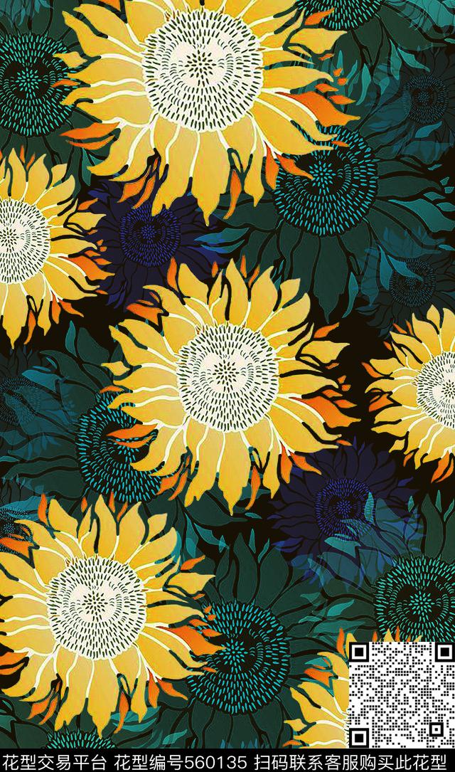 植物花卉热烈奔放田园风传统印花华亿平台下载（图片编号: 560135） - 瓦栏（Walan）