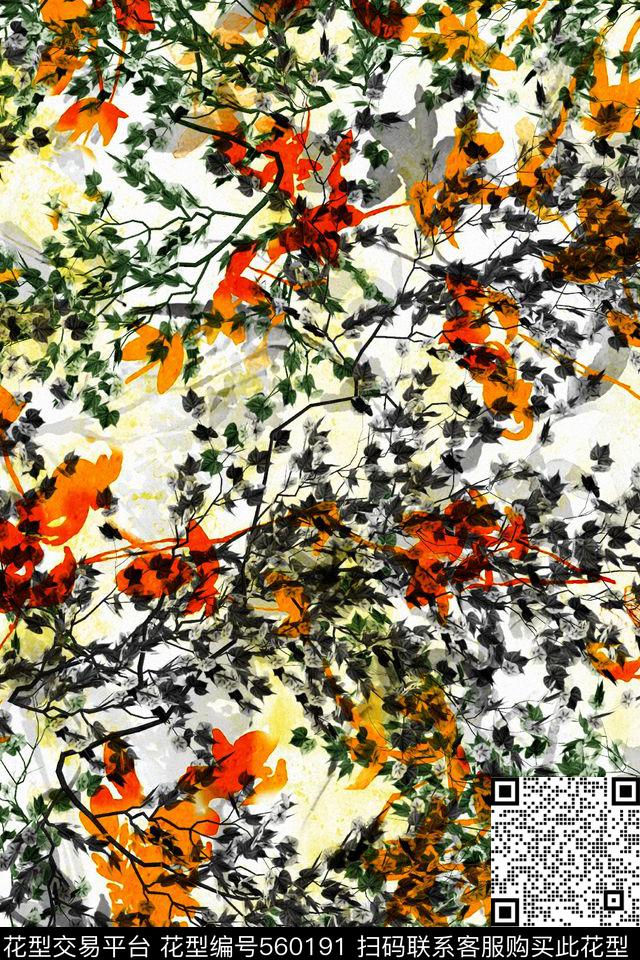 复古水彩花卉服装数码印花华亿平台下载（图片编号: 560191） - 瓦栏（Walan）