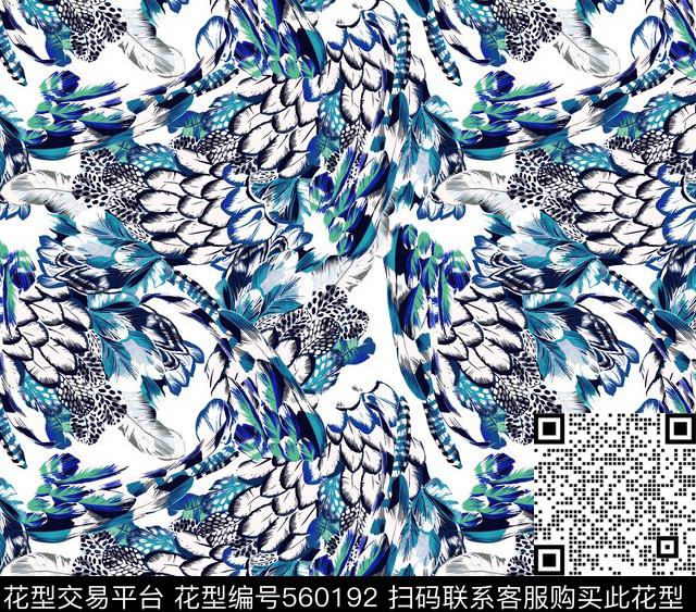 时尚羽毛动物纹传统印花华亿平台下载（图片编号: 560192） - 瓦栏（Walan）