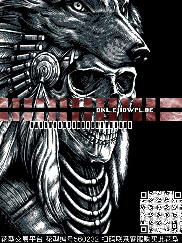 抽象男装图案狼骷髅头数码印花华亿平台下载（图片编号: 560232） - 瓦栏（Walan）