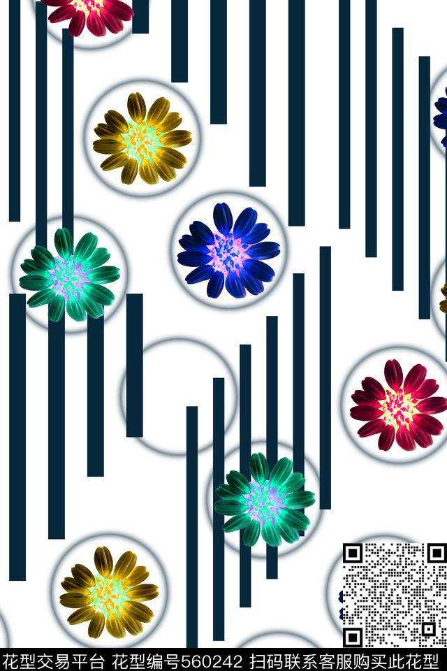 黑白花卉数码华亿平台数码印花华亿平台下载（图片编号: 560242） - 瓦栏（Walan）