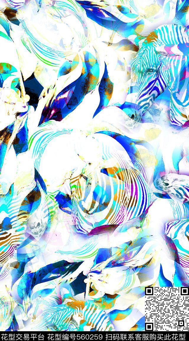 抽象多彩纹路斑马动物纹数码印花服装数码印花华亿平台下载（图片编号: 560259） - 瓦栏（Walan）