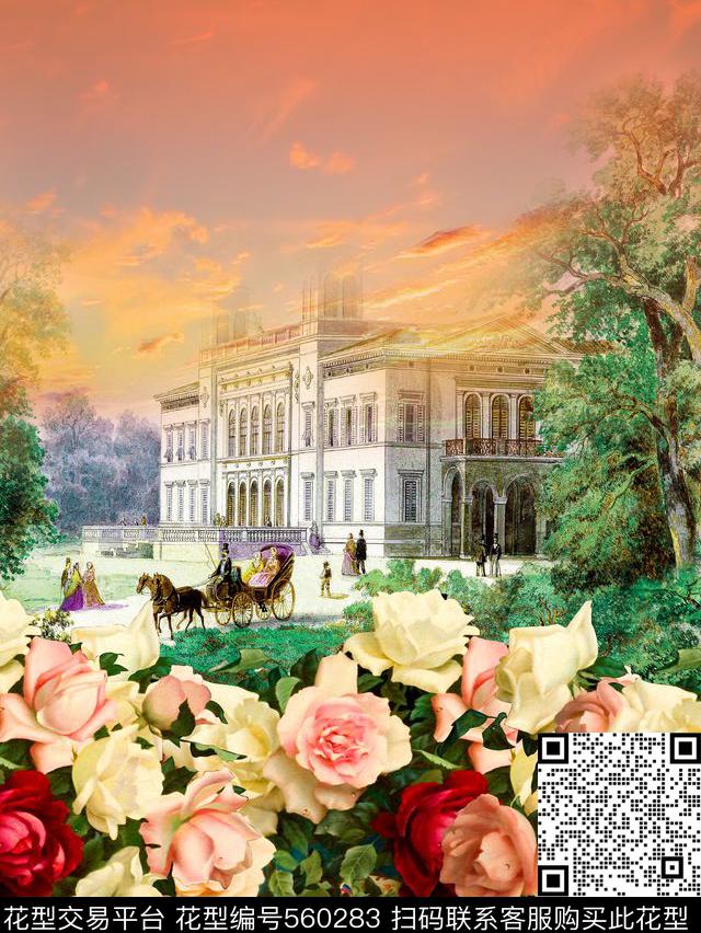 定位花卉欧式田园数码印花华亿平台下载（图片编号: 560283） - 瓦栏（Walan）