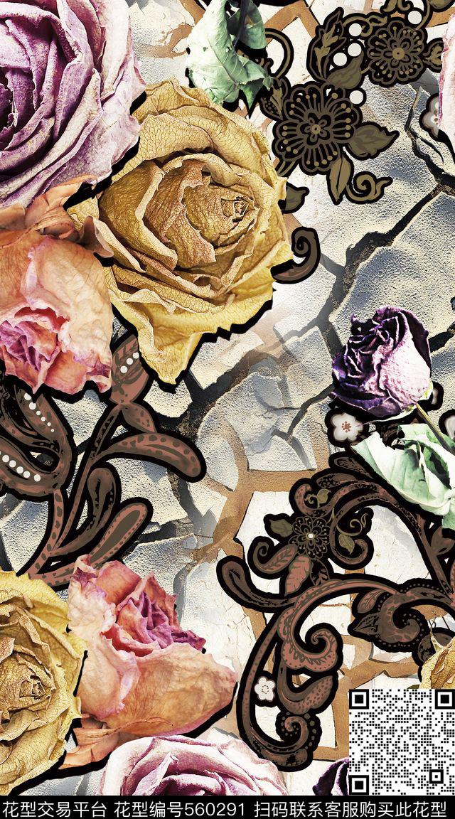 创意地裂凋零数码印花华亿平台下载（图片编号: 560291） - 瓦栏（Walan）