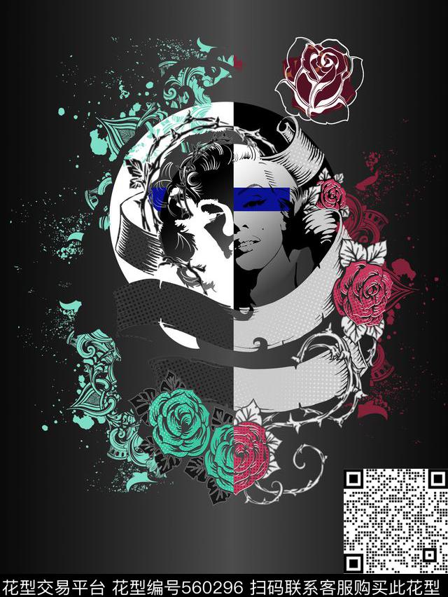 抽象人物黑白数码印花华亿平台下载（图片编号: 560296） - 瓦栏（Walan）