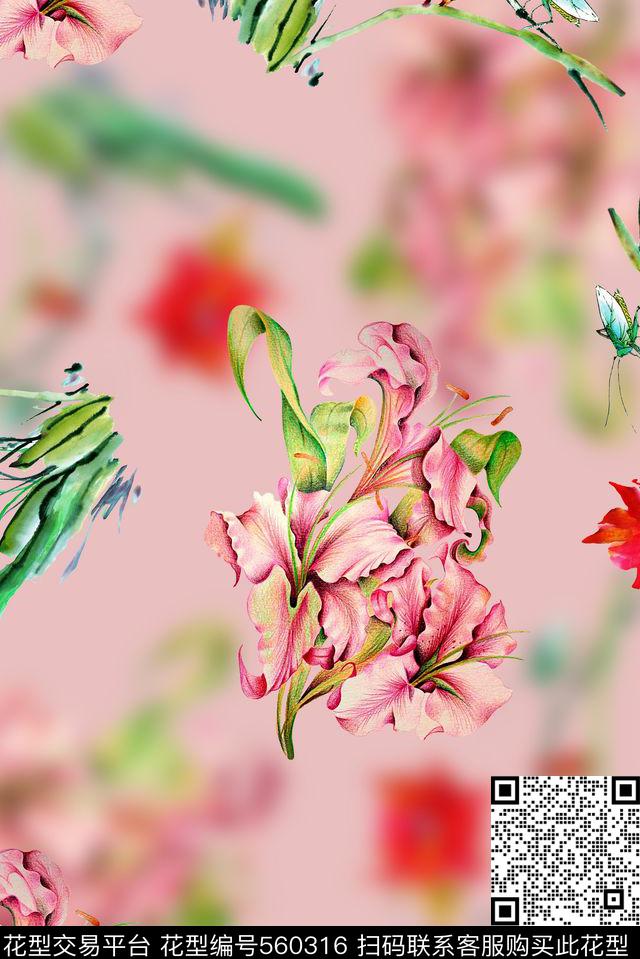 时尚大牌欧美风格花卉春夏数码印花华亿平台下载（图片编号: 560316） - 瓦栏（Walan）