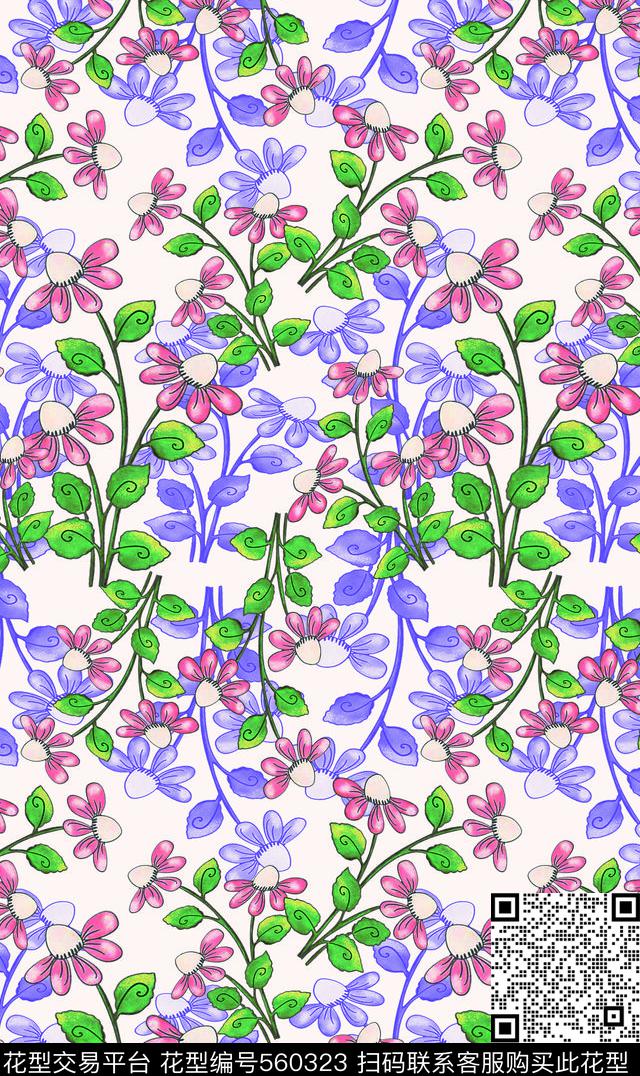 植物花卉多色花卉意向数码印花华亿平台下载（图片编号: 560323） - 瓦栏（Walan）