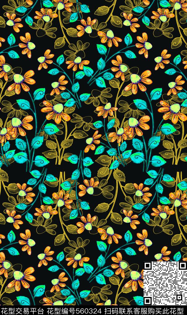 植物花卉多色花卉意向数码印花华亿平台下载（图片编号: 560324） - 瓦栏（Walan）