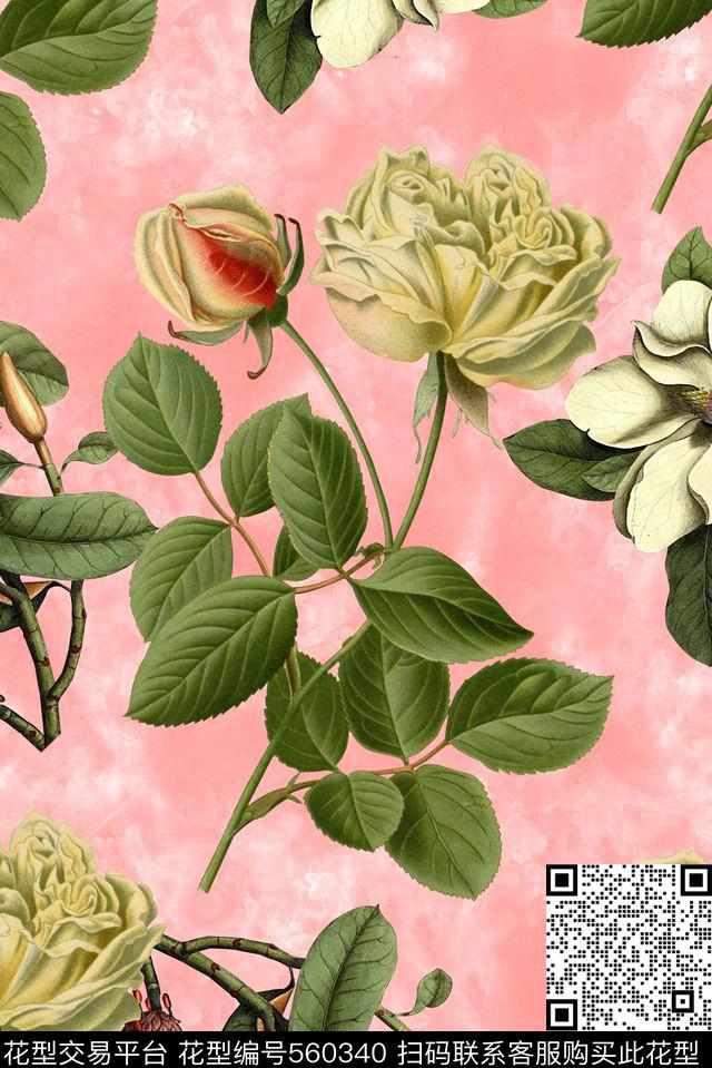 渐变云烟流行时尚满版花卉数码印花华亿平台下载（图片编号: 560340） - 瓦栏（Walan）