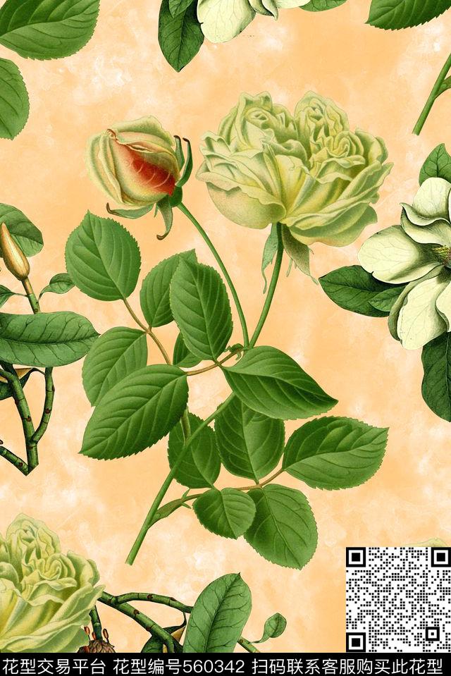 渐变云烟流行时尚满版花卉数码印花华亿平台下载（图片编号: 560342） - 瓦栏（Walan）