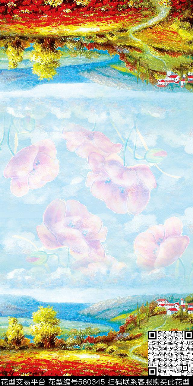 半身裙长裙风景油画数码印花华亿平台下载（图片编号: 560345） - 瓦栏（Walan）