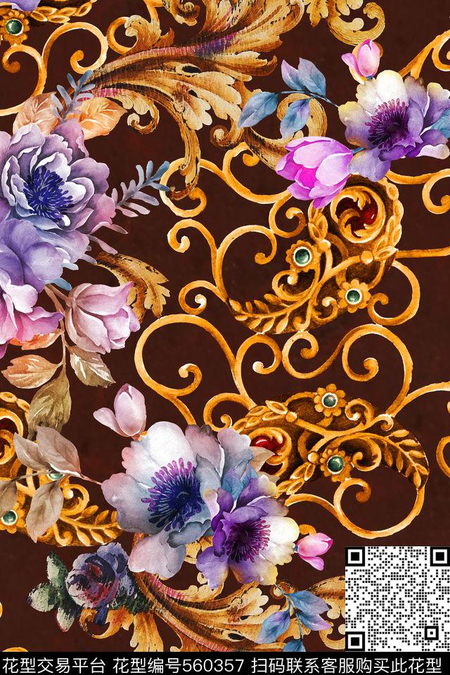 卷草花佩斯利民族风数码印花华亿平台下载（图片编号: 560357） - 瓦栏（Walan）