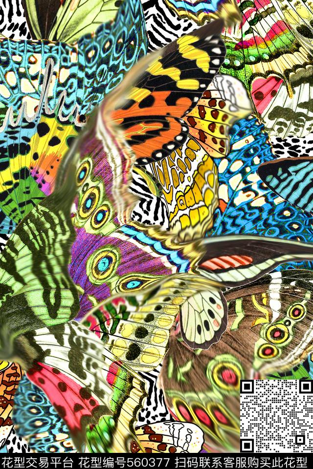 时尚蝴蝶纹豹纹数码印花华亿平台下载（图片编号: 560377） - 瓦栏（Walan）