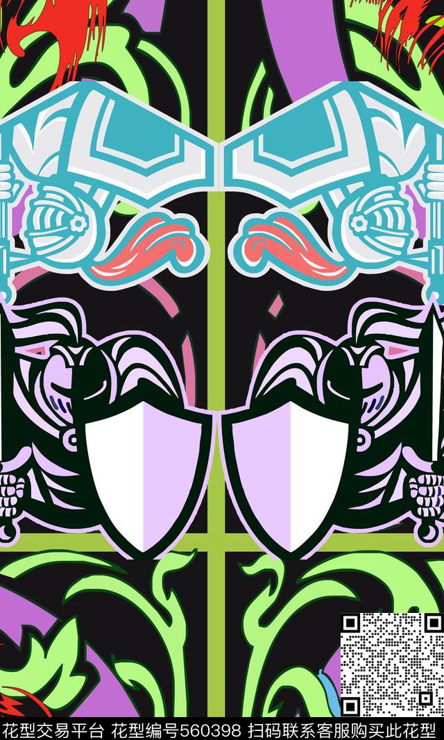 中性风狮子头骑士头传统印花华亿平台下载（图片编号: 560398） - 瓦栏（Walan）