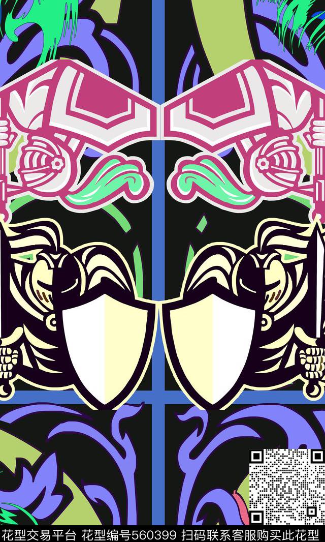 中性风狮子头骑士头传统印花华亿平台下载（图片编号: 560399） - 瓦栏（Walan）