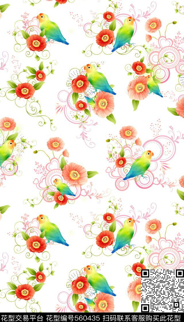 花朵手绘藤蔓数码印花华亿平台下载（图片编号: 560435） - 瓦栏（Walan）