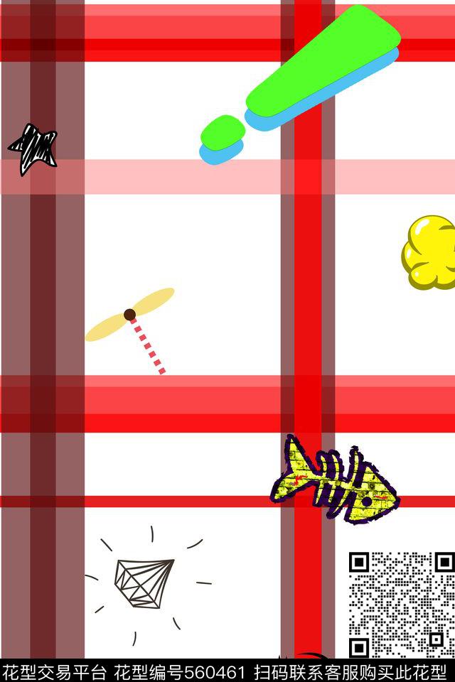 流行时尚格子涂鸦传统印花华亿平台下载（图片编号: 560461） - 瓦栏（Walan）
