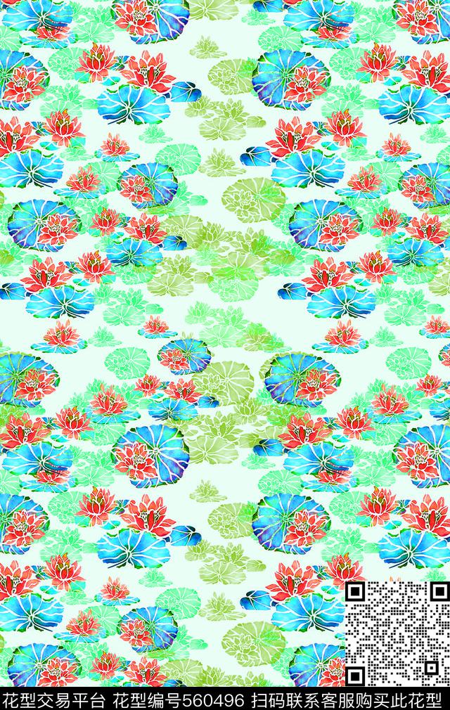 植物花卉荷花意向花卉数码印花华亿平台下载（图片编号: 560496） - 瓦栏（Walan）