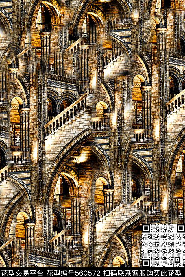 房屋结构复古欧美大牌风格数码印花华亿平台下载（图片编号: 560572） - 瓦栏（Walan）