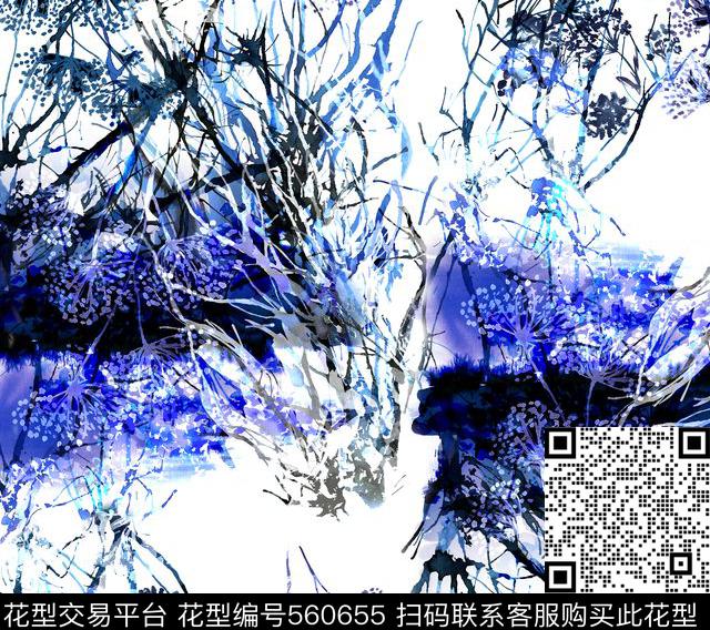 抽象植物树枝数码印花华亿平台下载（图片编号: 560655） - 瓦栏（Walan）