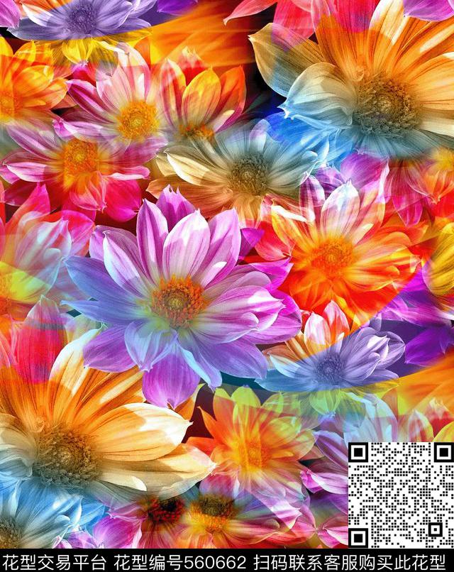 电脑手绘荷花匹布蓝莲花数码印花华亿平台下载（图片编号: 560662） - 瓦栏（Walan）