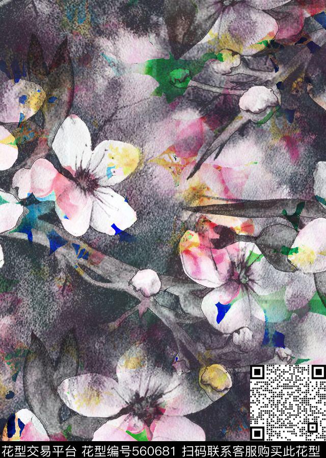 梦幻花卉树枝花卉机理多彩数码数码印花华亿平台下载（图片编号: 560681） - 瓦栏（Walan）