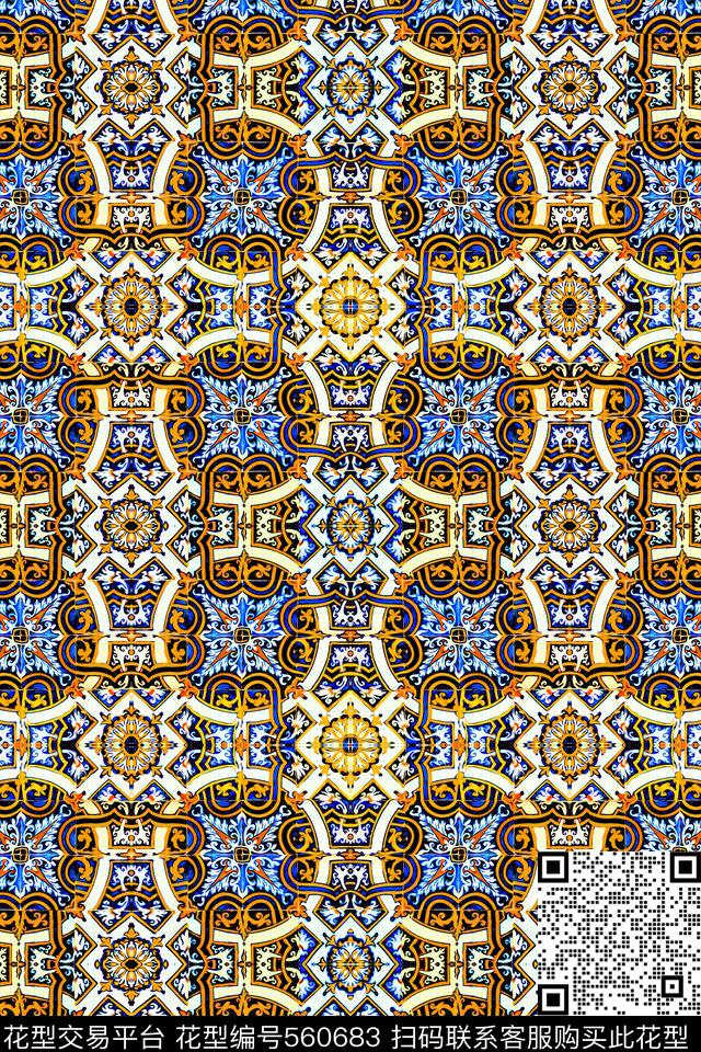 几何民族风文艺复兴数码印花华亿平台下载（图片编号: 560683） - 瓦栏（Walan）