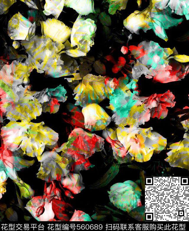 喷漆热带花卉数码印花华亿平台下载（图片编号: 560689） - 瓦栏（Walan）