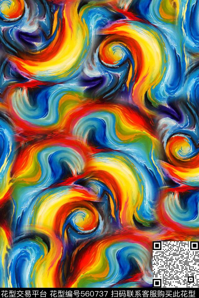 抽象炫彩抽象炫彩油画肌理大牌女装数码印花华亿平台下载（图片编号: 560737） - 瓦栏（Walan）