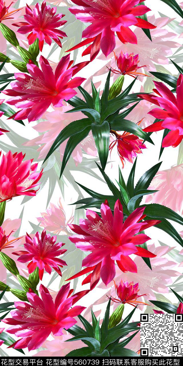 最新流行欧美霸王花数码印花华亿平台下载（图片编号: 560739） - 瓦栏（Walan）