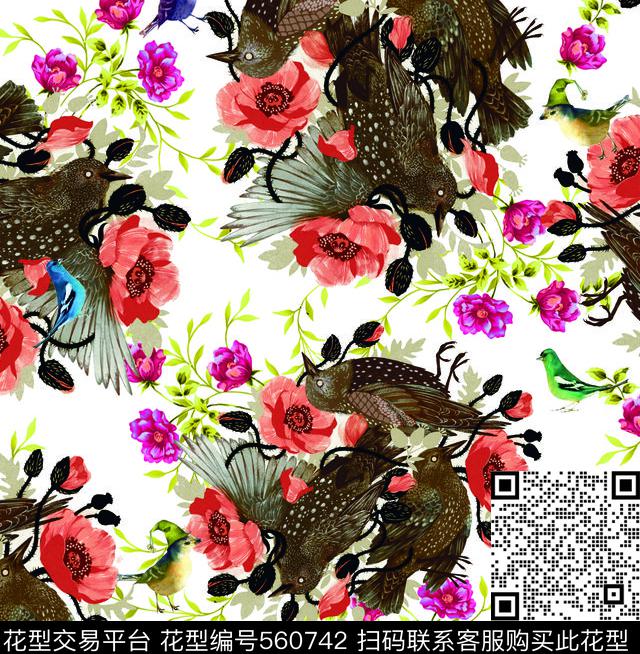 动物鸟五彩数码印花华亿平台下载（图片编号: 560742） - 瓦栏（Walan）