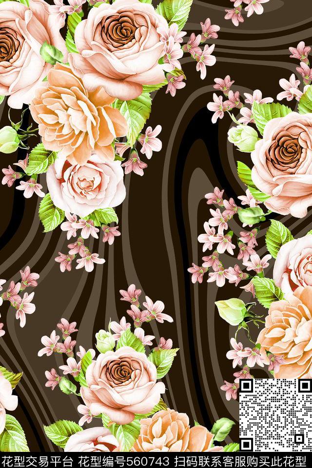 中国风手绘花朵抽大气底纹数码印花华亿平台下载（图片编号: 560743） - 瓦栏（Walan）
