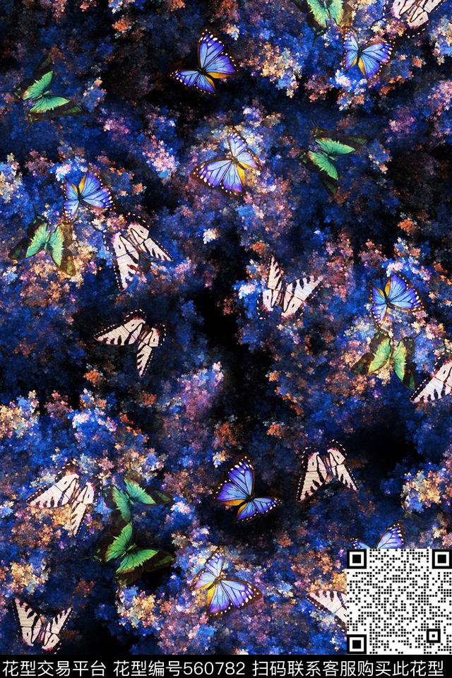 抽象水彩肌理蝴蝶服装面料华亿平台休闲时尚抽象水彩复古数码印花华亿平台下载（图片编号: 560782） - 瓦栏（Walan）