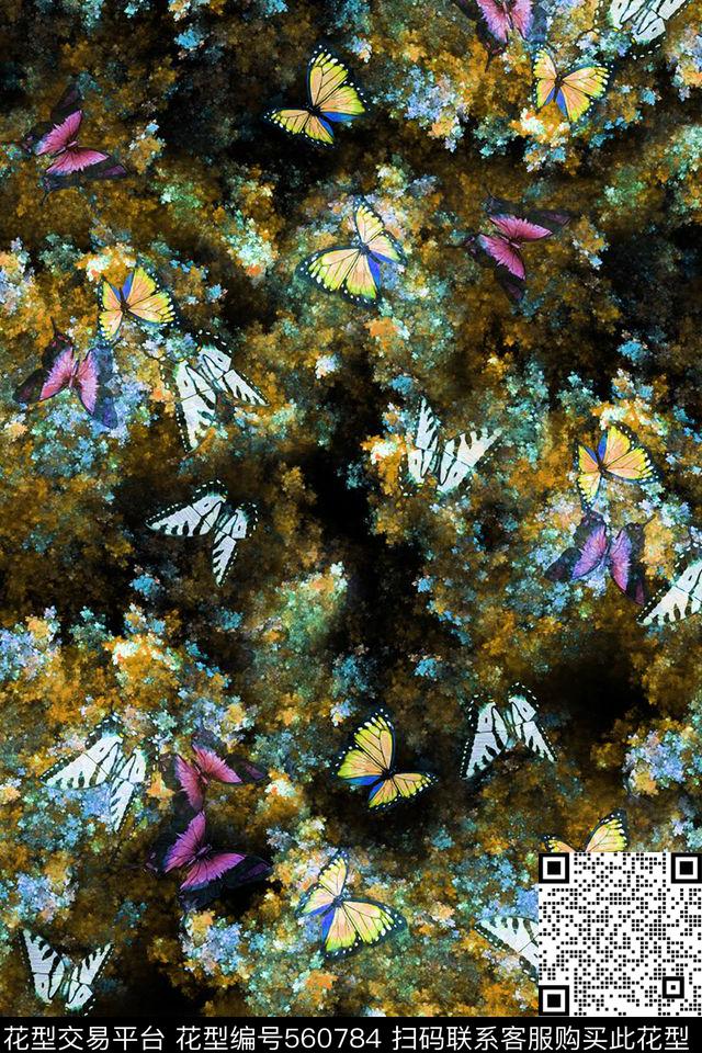 休闲时尚抽象水彩复古抽象水彩肌理蝴蝶服装面料华亿平台数码印花华亿平台下载（图片编号: 560784） - 瓦栏（Walan）