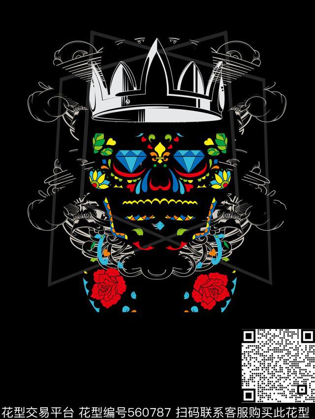 花卉骷髅趣味传统印花华亿平台下载（图片编号: 560787） - 瓦栏（Walan）