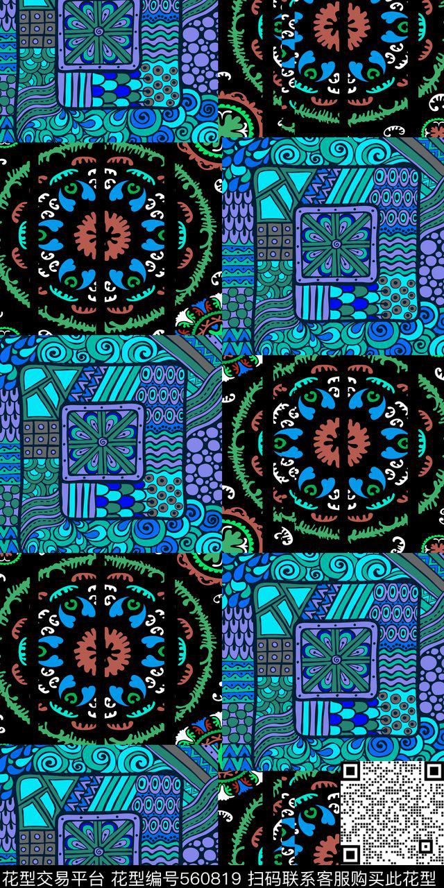 民族风几何方块传统印花华亿平台下载（图片编号: 560819） - 瓦栏（Walan）