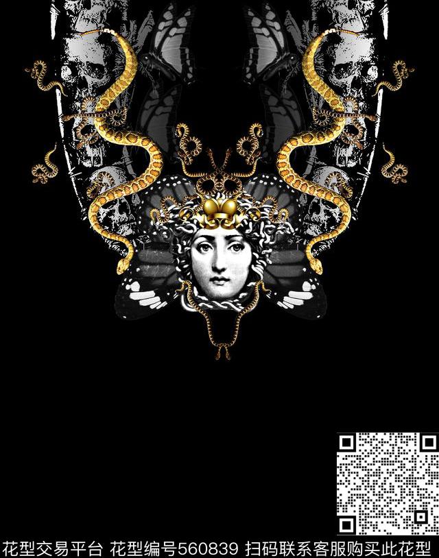 复古男装图案骷髅头蛇数码印花华亿平台下载（图片编号: 560839） - 瓦栏（Walan）