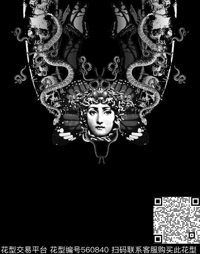 复古男装图案骷髅头蛇数码印花华亿平台下载（图片编号: 560840） - 瓦栏（Walan）