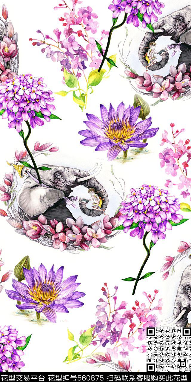 时尚大气彩铅动物花卉数码印花华亿平台下载（图片编号: 560875） - 瓦栏（Walan）