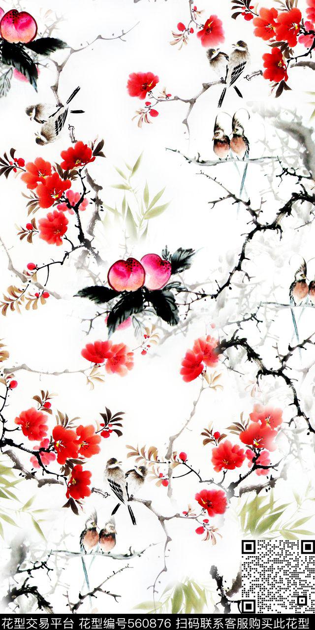 时尚大气国画水墨数码印花华亿平台下载（图片编号: 560876） - 瓦栏（Walan）