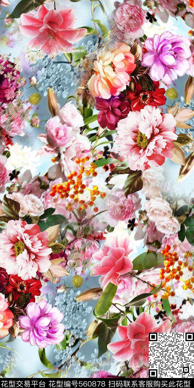 时尚炫丽彩铅手绘云纹数码印花华亿平台下载（图片编号: 560878） - 瓦栏（Walan）