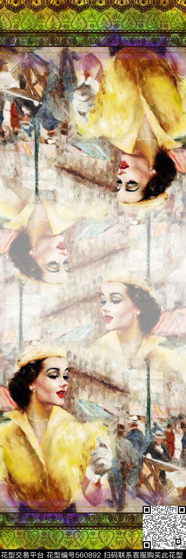 民族风人物油画长巾数码印花华亿平台下载（图片编号: 560892） - 瓦栏（Walan）