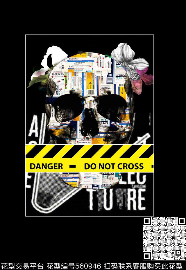 潮流时尚定位骷颅头报纸男装数码印花数码印花华亿平台下载（图片编号: 560946） - 瓦栏（Walan）